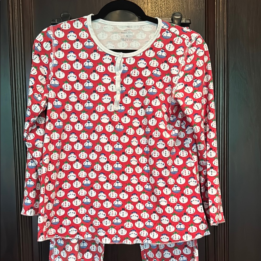 Roller Rabbit Red and White "Snow Global" Print Pajama Set, Women's S